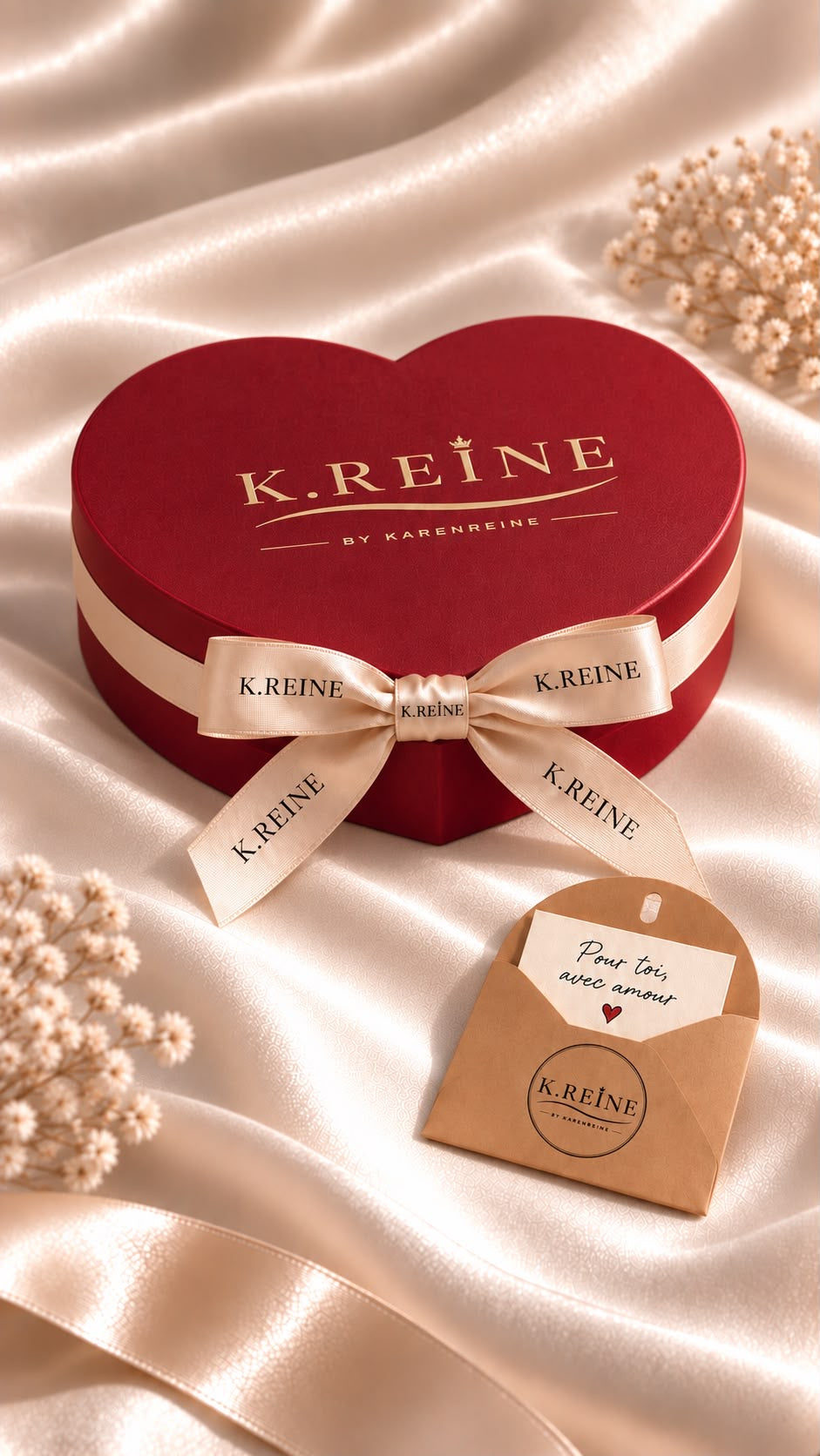 Coffret cœur ,Vide Avec chocolats, fleurs ,mot et ruban personnalisés,Petit bougies en forme de rose.