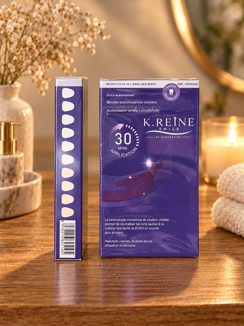 Bandes blanchissantes violettes ( blanchiment dentaire)K.REINE Smile