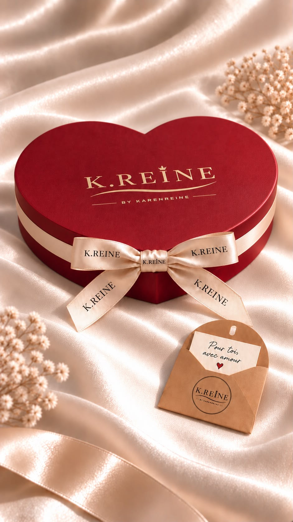 Coffret cœur ,Vide Avec chocolats, fleurs ,mot et ruban personnalisés,Petit bougies en forme de rose.