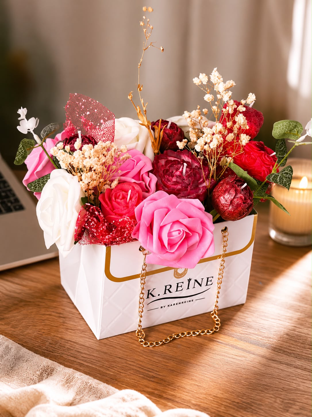 Coffret et Bouquet de bougies parfumées K.REINE