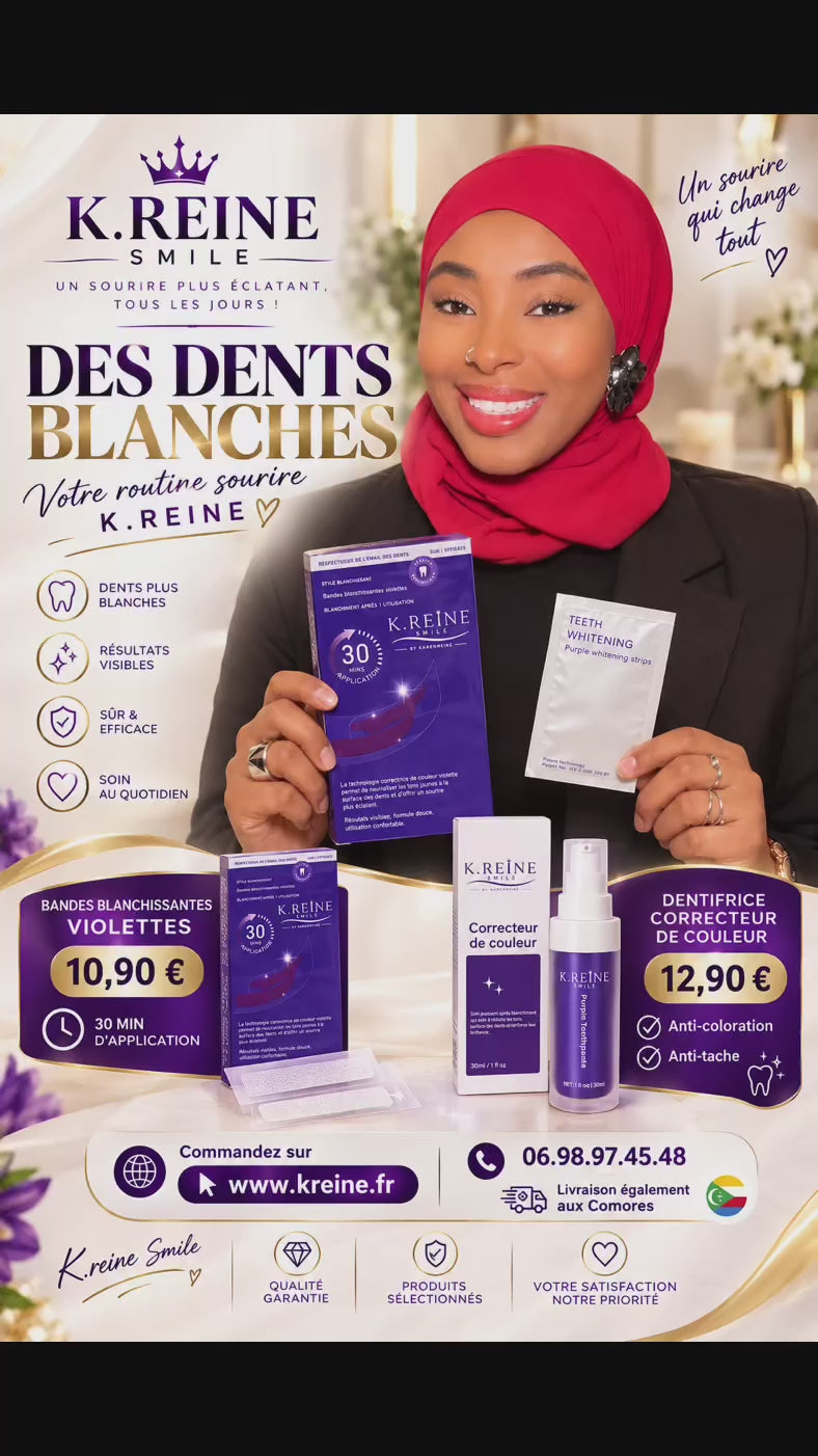 PACK SOURIRE K.REINE SMILE — Dentifrice blanchissant + Bandes blanchissantes — 19,90 €